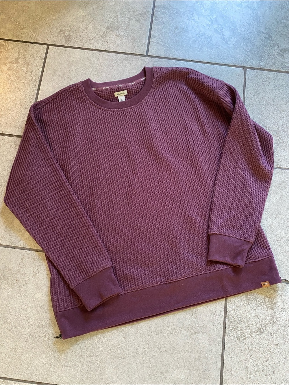 Crewneck Waffle Knit Sweatshirt - Plum